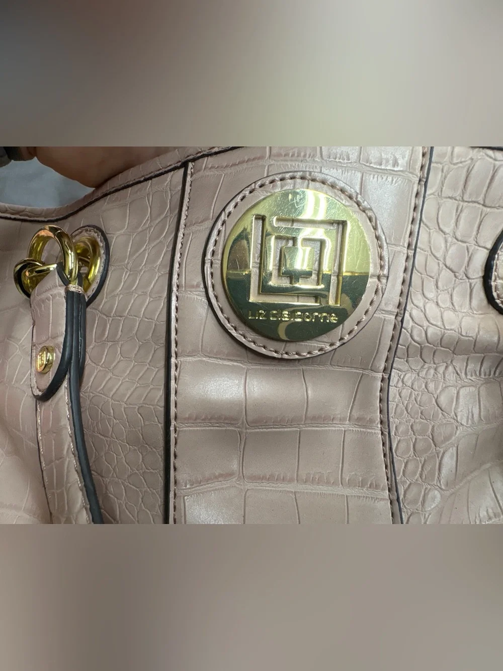 Liz Claiborne Y2K Blush Pink Croc Embossed Tote Shoulder Bag Gold Hardware